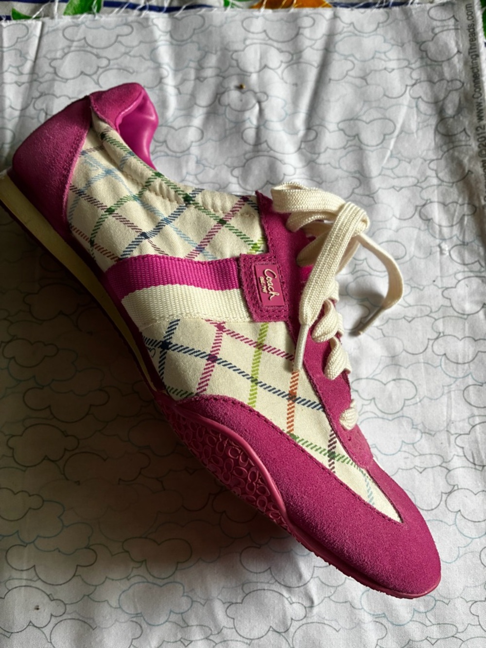 Coach Plaid Fuchsia and Cream Lace-Up Sneakers - Picture 5 of 6
